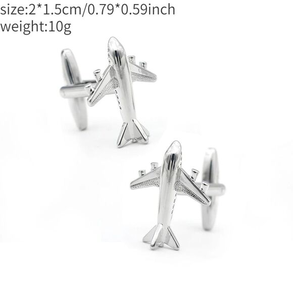 Silver tone Airplane Aviator Cufflinks for Men – Pilot, Traveler - Picture 2 of 5